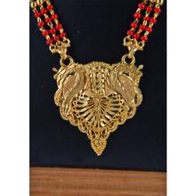 Gold Toned Leaf Pote Mangalsutra Three Line Necklace