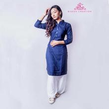 Navy Blue Slub Rayon Kurti For Women