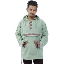 Light Green Front Pocket Designed Hooded Shirt For Men - RNG-09