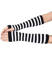 Long Sleeve Striped Fingerless Gloves Stretchy Soft Knitted Wrist winter Arm Warmer