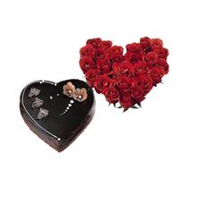 Grand Valentine Pack - Heart Shape Chocolate Cake with 20 Red rose