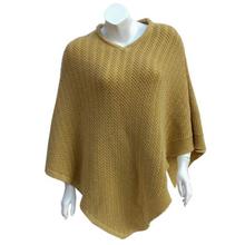 Knitted V Neck Poncho For Women- Cream