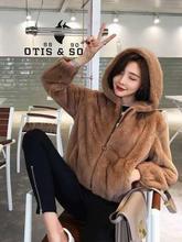 Sand Brown Fashion Casual Loose Faux Rabbit Fur Hooded Jacket For Women