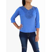 Blue Neck Lace Embroidery Top