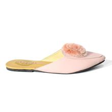 Pink Fur Patched Slide Sandals For Women