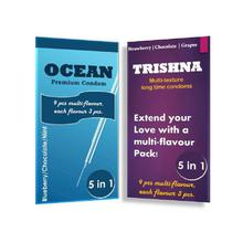 Trishna Long Time and Ocean Multi Texture Premium Dotted Condoms 5 in 1 (Strawberry,Chocolate,Grape,Blueberry,Mint) - 18 Pcs Family Pack