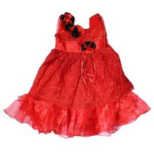 Red Floral Sleeveless Netted Party Dress For Girls