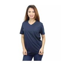 Blue V-Neck Plain T-Shirt For Women