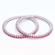 Silver/Pink Rhodium Plated Two Piece Bangles For Women