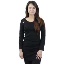 Black Solid Round Neck Woolen Long T-Shirt For Women