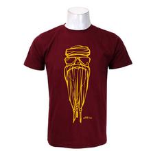 Wosa - Maroon Round Neck Cool Guy With Beard Print Half Sleeve Tshirt for Men