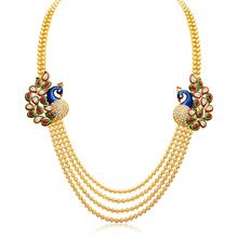 Sukkhi Gleaming Pearl Gold Plated Kundan Peacock Meenakari Multi-String Necklace Set for Women