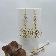 Golden/White Round Crystal Drop Dangling Earrings