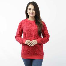 Red Printed Cotton Fleece Sweatshirt For Women