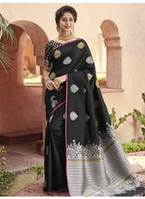 Stylee Lifestyle Grey Banarasi Silk Jacquard Saree - 2121
