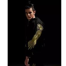 Autumn Black Embroidery Bomber Jacket For Men - Black