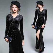 Women ankle length long sleeve evening party dress