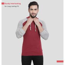 Solid Men Hooded Maroon, Grey T-Shirt