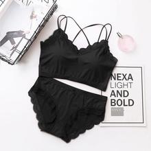 Fashion Women Bras Girls Underwear Sexy Cross Lace Bra Set