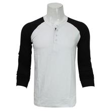 Men's Baseball Full Sleeves White Black Tshirt