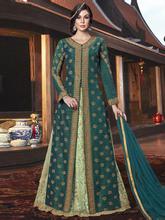 Stylee Lifestyle Green Raw Silk Embroidered Dress Material-2199