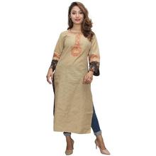 Beige/Red Embroidered Mix Cotton Kurti For Women