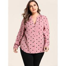 Plus Notched Neck Polka Dot Blouse