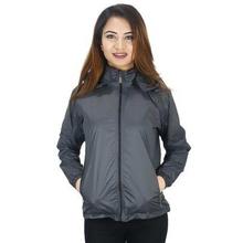 Dark Grey Solid Zip Windcheater For Women