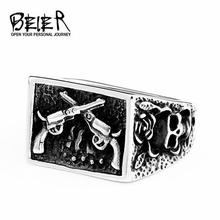 BEIER Rock double guns design ring funny stainless steel men