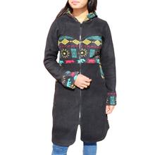 Black Printed Polar Fleece Long Jacket For Women-WJK4091