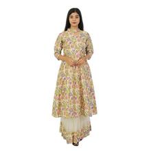 Cream Floral Printed Net Garara Set For Women