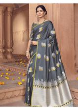 Stylee Lifestyle Grey Banarasi Silk Jacquard Saree  -2112