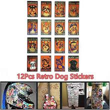 12Pcs Retro Dog Stickers For Helmat Laptop Motorcycle