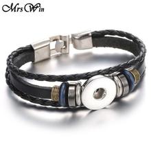 Hot Sale Snap Button Bracelet Bangle Snap Leather Bracelet Retro Handmade Braided Leather Bracelet fit 18MM Snap buttons jewelry