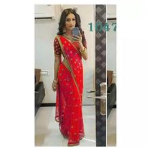 Full Blue Saree With Red Blouse With Soft Net Heavy Embroidery 9mm Sequence Machinary Work