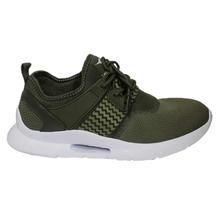 Green Patterned Mesh Lace-Up Sports Shoes For Men