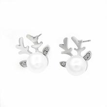 White/Silver Faux Pearl Stud Antlers Designed Earrings For Women