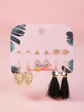 Tassel & Elephant Drop Earrings 6pairs