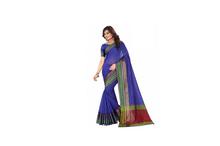 Blue/Green Golden Border Cotton Saree