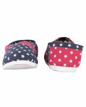 Shikhar Women's Blue Red Star Printed Slip On Moccasins