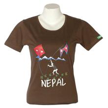 Brown 'Nepal Flag' Printed T-Shirt For Women