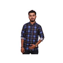 Blue Black Check Patterened Casual Shirt For Men