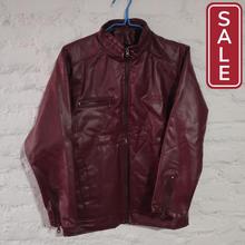 SALE- Men's Marron PU Leather Jacket In Medium