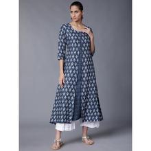 Women Navy Blue & White Printed A-Line Kurta