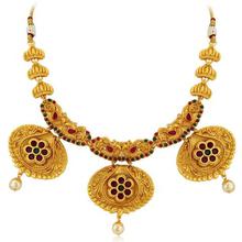 Sukkhi Estonish Gold Plated Red And Green Stone Necklace Set