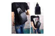 Men's Pu Leather Braided Style Messenger Casual Shoulder Travel Bag