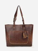 Tassel Decor Tote Bag With Braided Handle