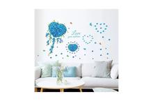 Blue Flowers With Love Heart Shape Butterfly Wall Decal Wall Stickers