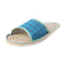 THINKTHENDO Summer Spring Linen Flax Plaid House Flat Slipper Indoor Home Cozy Open Toe Scuffs  Slip-on Flat Slipper Women Men