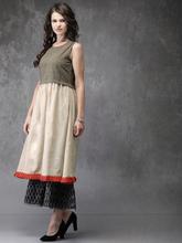 Women Beige & Grey Colourblocked A-Line Kurta